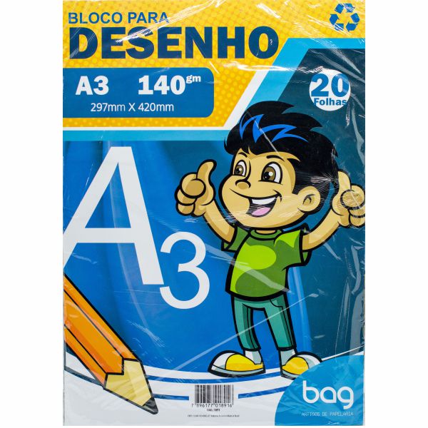 Bloco Desenho A3 140gm 20 Folhas Bag 0292